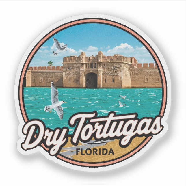 Pegatina Dry Tortugas Florida Viajes Antiguos (Anverso)