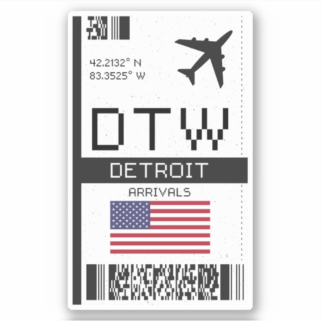 Pegatina DTW Detroit Boarding Pass - Michigan Travel (Anverso)