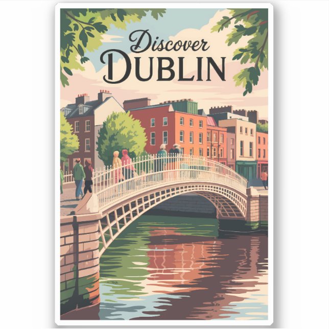 Pegatina Dublín Irlanda Ilustracion Viajes de arte (Anverso)