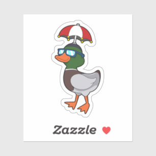Pegatina Duck en la lluvia con paraguas. PNG