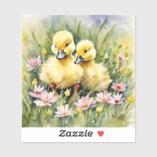 Pegatina Ducklings de acuarela en Wildflower Meadow