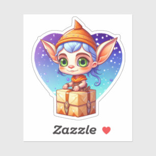 Pegatina Duende de Navidad con fondo nevado