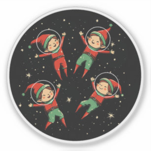 Pegatina Duendes de Navidad en el Espacio