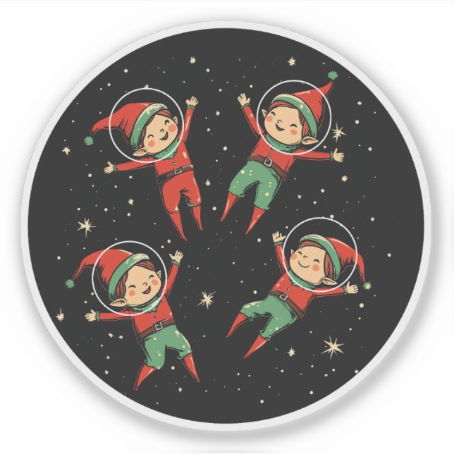 Pegatina Duendes de Navidad en el Espacio (Anverso)