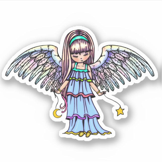 Pegatina Dulce Ángel sosteniendo Estrella y Luna (Anverso)