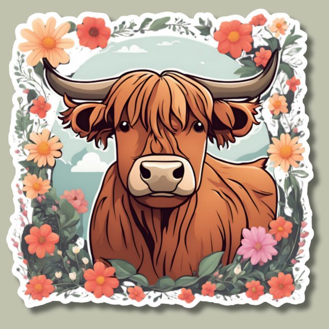 Pegatina Dulce Bohemias Highland Cow impermeable (Subido por el creador)