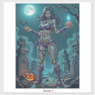 Pegatina Dulce de Halloween o Novia Zombie con Cerebros