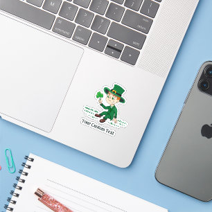 Pegatina Dulce duende de dibujos animados con trébol y arco