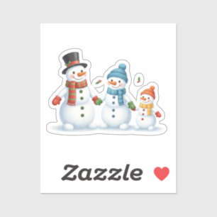 Pegatina Dulce familia de muñeco de nieve agarrados de la m