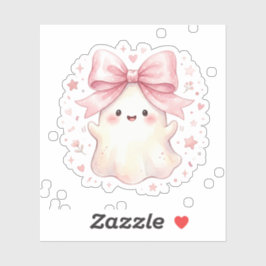 Pegatina Dulce Fantasma Coquette con Lazo Rosa Halloween 