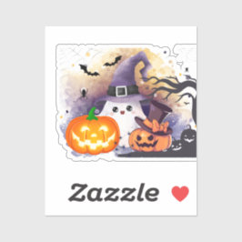 Pegatina Dulce Fantasma de Halloween con Sombrero de Bruja 