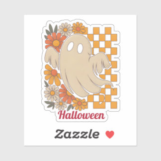 Pegatina Dulce Fantasma Retro de Halloween Cuadro Floral 