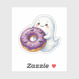 Pegatina Dulce Fantasma Sosteniendo Donut de Halloween Espe
