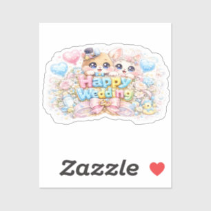 Pegatina Dulce Kawaii Feliz Boda Pareja Animales Pastel Pi