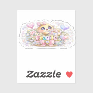 Pegatina Dulce Kawaii Frágil Manipular Con Cuidado Gato Pas