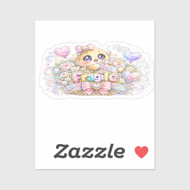 Pegatina Dulce Kawaii Frágil Manipular Con Cuidado Gato Pas (Hoja)