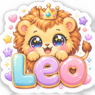 Pegatina Dulce Kawaii León Corona Rosa Pastel Brillante