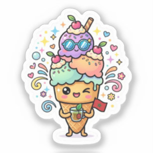 Pegatina Dulce Kawaii Té de menta helado de verano marroquí
