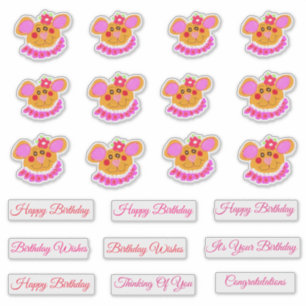 Pegatina Dulce Oso De Teddy Rojo Y Rosa Cumpleaños