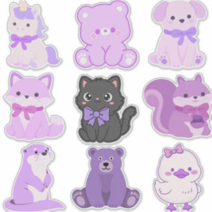 Pegatina Dulce paquete de amigos animales kawaii pastel mor