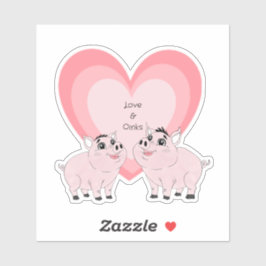 Pegatina Dulce pareja de cerdito rosa