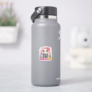 Pegatina Dulce Personaje de Código QR Rosa Kawaii Floral Pa