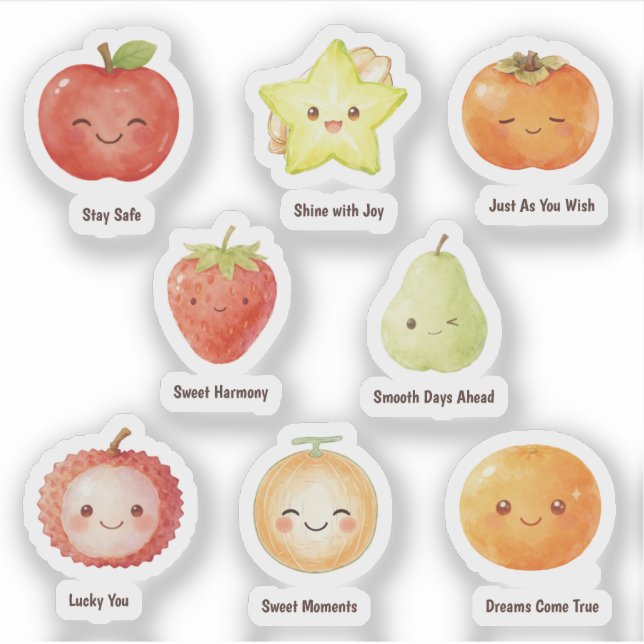 Pegatina Dulces Deseos de Frutas Lindas Frutas (Anverso)