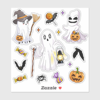 Pegatina Dulces fantasmas de Halloween con murciélagos y li