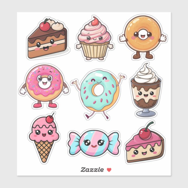 Pegatina Dulces Postres Kawaii (Hoja)