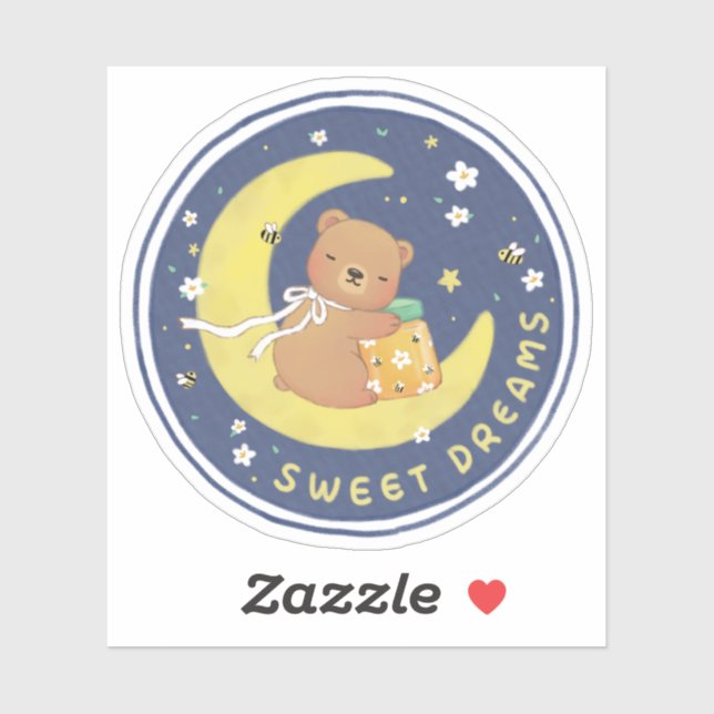 Pegatina Dulces sueños: Oso de peluche y Ilustracion de mie (Hoja)