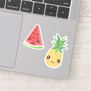 Pegatina Dúo de frutas tropicales de Kawaii sandía y piña