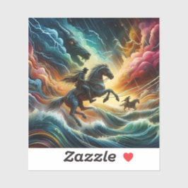 Pegatina Dúo dinámico: Aventura tormentosa a caballo