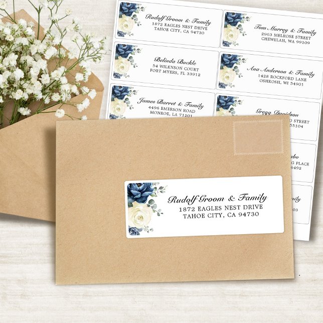 Pegatina Dusty Blue Champagne Boda de marfil Dirección de i (Dusty Blue Champagne Ivory Wedding Guest Address Sticker)