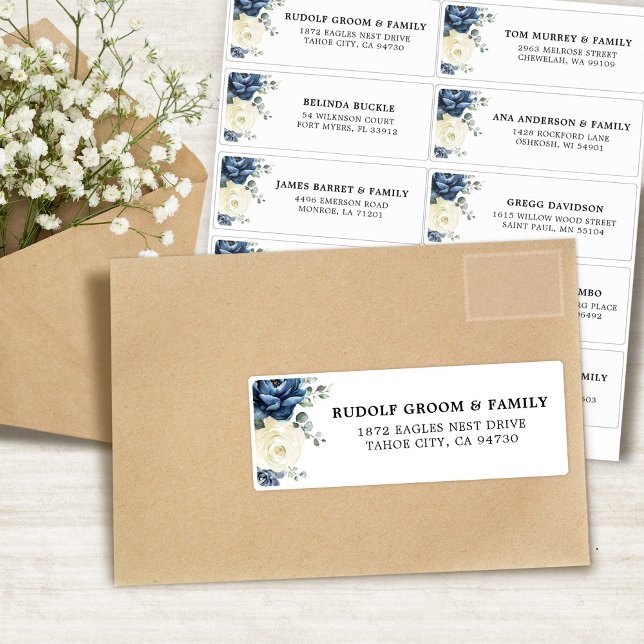 Pegatina Dusty Blue Champagne Boda de marfil Dirección de i (Dusty Blue Champagne Ivory Wedding Guest Address Sticker)