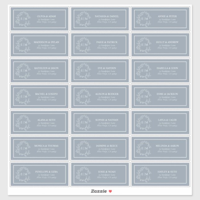 Pegatina Dusty Blue Leafy Escudo Monograma Dirección de inv (Hoja)