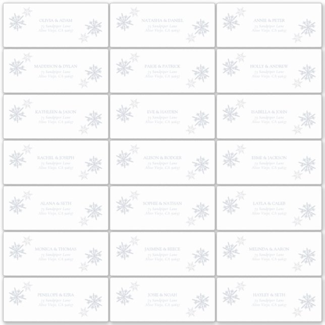 Pegatina Dusty Blue Snowflake Winter dirección de invitado  (Anverso)