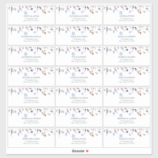 Pegatina Dusty Blue Wildflower Bridal Shower dirección de i (Hoja)
