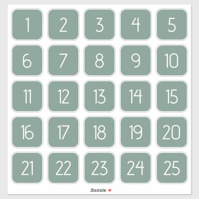 Pegatina Dusty Green Customizable Square Number Stickers  (Hoja)