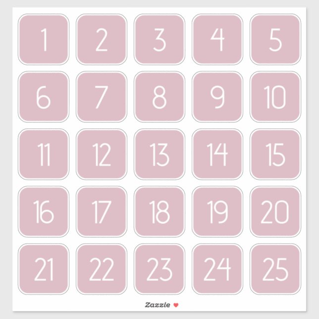 Pegatina Dusty Mauve Customizable Square Number Stickers (Hoja)