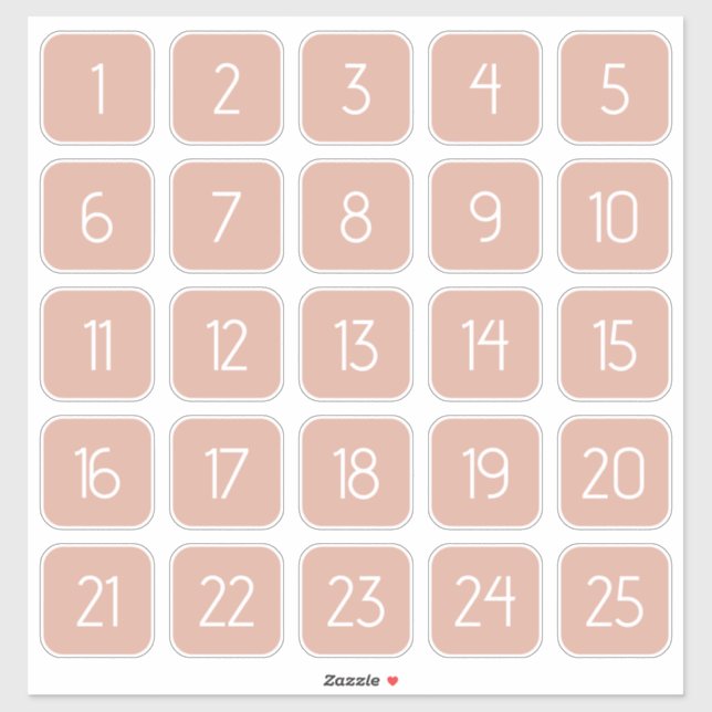 Pegatina Dusty Pink Customizable Square Number Stickers  (Hoja)