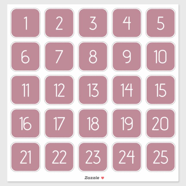 Pegatina Dusty Rose Customizable Square Number Stickers  (Hoja)