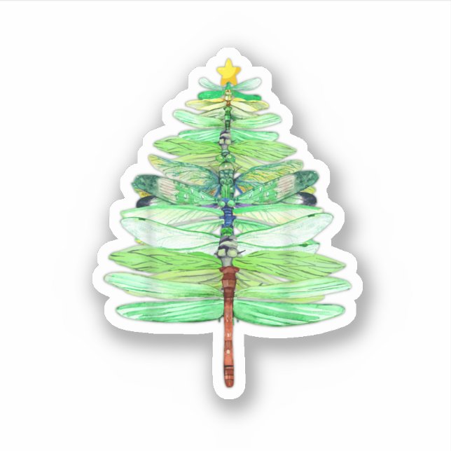 Pegatina Dy Funny Dragonfly Christmas Tree Xmas Insect Love (Anverso)