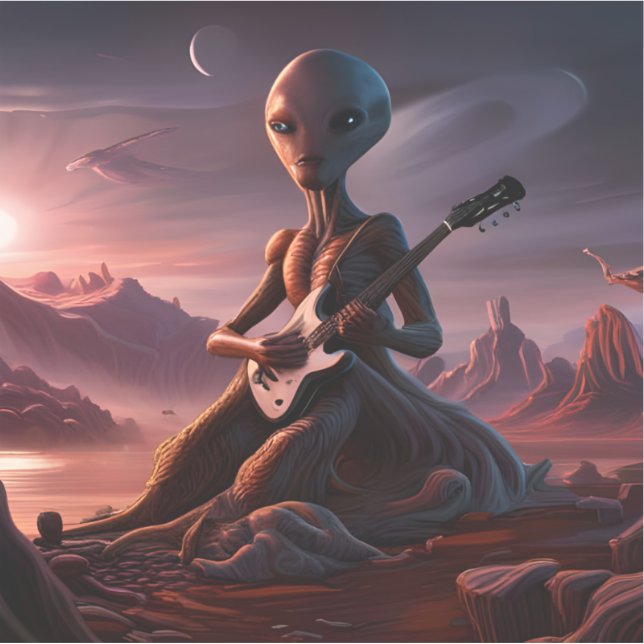 Pegatina E.J. Gold Guitarra Extraterrestre Jugador Vinyl (Anverso)