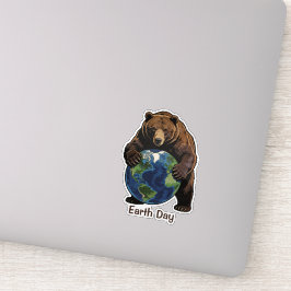 Pegatina Earth Day Bear Hugging Planet Design