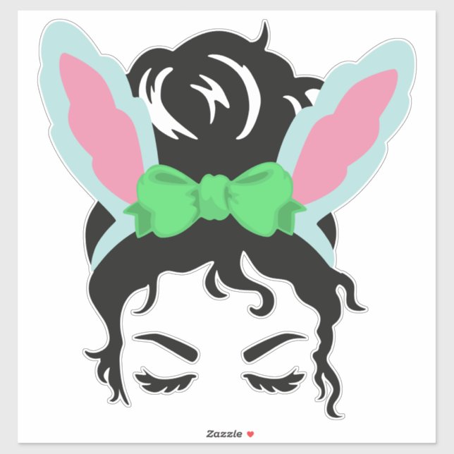 Pegatina Easter Messy Bun Sticker – Bunny Ear Hair Bun  (Hoja)