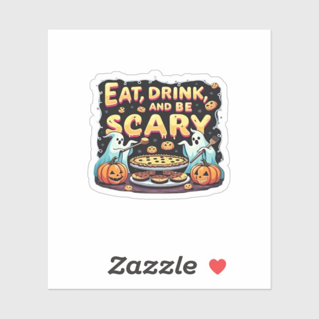 Pegatina Eat Drink And Be Scary Spooky Bakery Halloween Coo (Hoja)