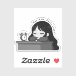 Pegatina Echa una siesta, Panico despues Chica Chibi Ilustr