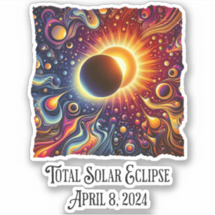 Pegatina Eclipse total 2024 Retro Groovy 60's 70's Vibe