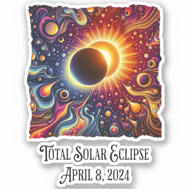 Pegatina Eclipse total 2024 Retro Groovy 60's 70's Vibe (Anverso)