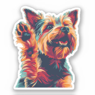 Pegatina Ecstatic Yorkshire Terrier Waving